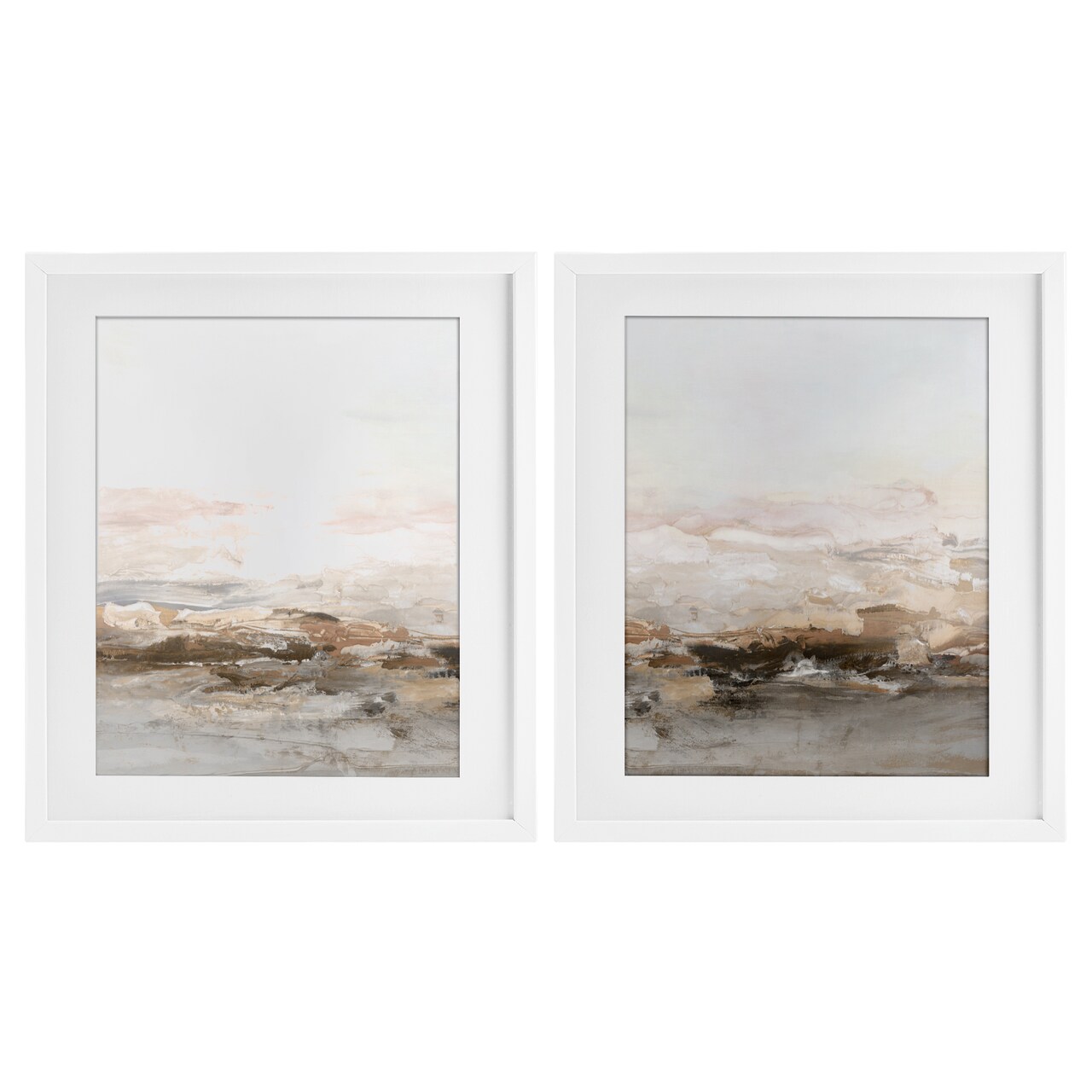Stupell Industries Muted Horizon Neutral Tones 2 Piece Black Framed Print Under Glass Set, design by Hazel J.